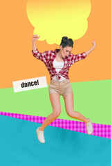 Composite zine pop trend collage of happy girl guy dance weekend party celebration holiday chill occasion relax boogie mockup