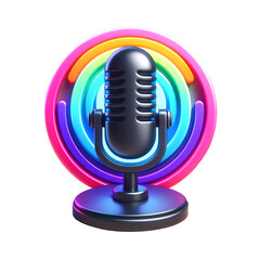 3D Cartoon Microphone Icon with Soundwaves, Plastic Style for Podcast And Audio Apps