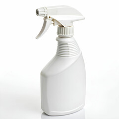 A front view of a white spray bottle isolated on a white background.