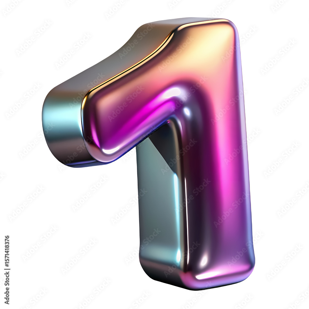 Aufkleber iridescent number one 3d render on transparent background for modern design and numerical representa