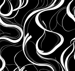 Fototapeta premium Abstract Swirling Lines: A bold monochrome illustration features dynamic, flowing white lines against a stark black background, creating a visually striking and energetic pattern.