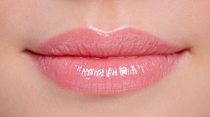 Fototapeta premium Glossy lipstick enhances beautiful lips in close-up shot perfect for beauty marketing and cosmetic promotion in beauty industry settings