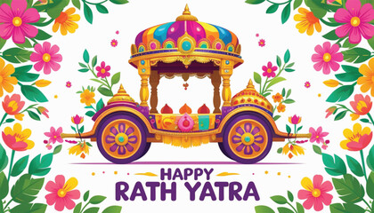 creative  illustration of Rath Yatra for Lord  Jagannath indian festival Holiday  concept background celebrated in Odisha,  vector banner poster greeting card