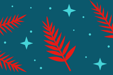Obraz premium Flat Illustration Pattern With Fir Twigs And Red Accents