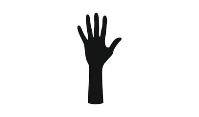 Fototapeta premium Silhouette of an open black hand raised upwards against a clean white background