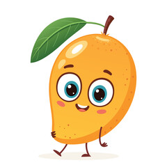 Cute Cartoon Mango with a Smiling Face and Leaf