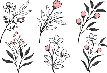 Obraz premium Spring Floral Watercolor Clipart with Soft Pastel Flowers. Delicate Spring Floral Watercolor Clipart in Blooming Style. Romantic Spring Floral Watercolor Clipart for Invitations and Cards