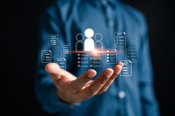 CRM and procurement process with digital contract signing, checklist forms, business documentation,...
