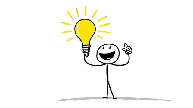 Happy Stick Figure With Bright Idea