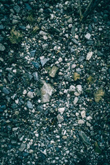 A close up of pebbles with dry leaves texture pattern