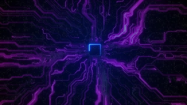 Digital Data moving Circuit Board CPU . Computer Processing data. Abstract high tech Artificial intelligence AI, data mining computer technology surface Digital Artificial Intelligence Processor Brain