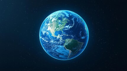 Fototapeta premium Stunning view of Earth from space, showcasing blue oceans and green continents surrounded by starry backdrop.