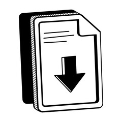 Obraz premium Document with down arrow icon and lines silhouette