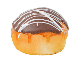 sweet bun with chocolate glaze, isolated on white background with clipping path