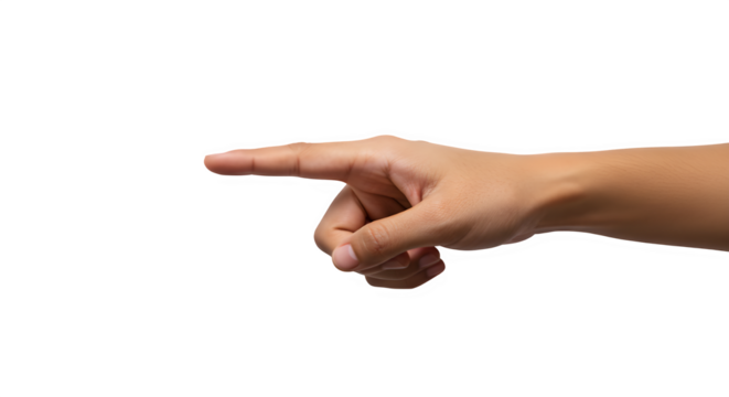 Pointing Hand – Directional Gesture Symbol for Navigation, Choice, and Attention, Isolated on White or Transparent Background