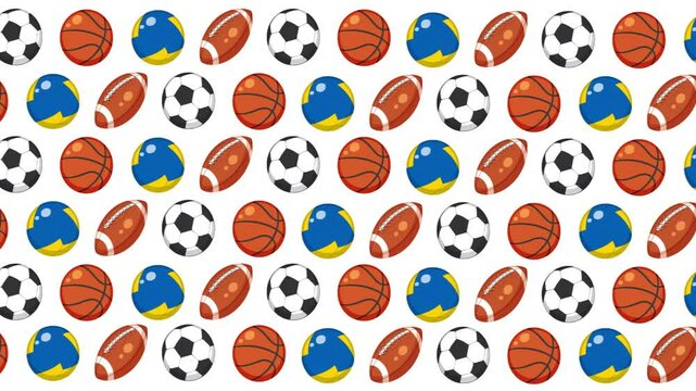 Animated Sports Ball Pattern Background with Football, Basketball, Volleyball, and Rugby