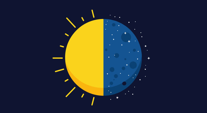 Half sun and half moon illustration representing equinox day  