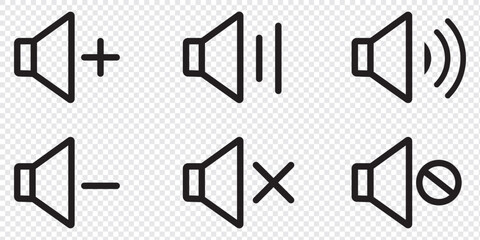 Speaker Set Icon. Sound Icon. volume icon vector illustration. Speaker volume icons with sound waves. Volume up, down, and mute collection. 