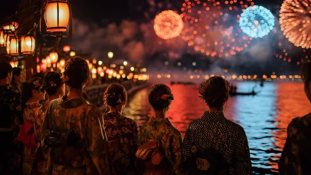 夏祭りの夜を彩る打ち上げ花火
