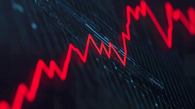 Detailed view of a digital graph showing a sharp decline, red line, financial downturn
