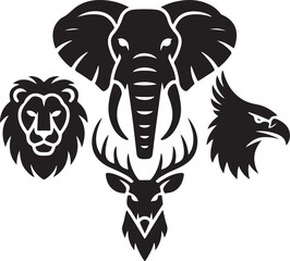 Simple Black Silhouette Animal Heads Vector Graphic
