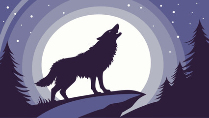 artwork of a Howling wolf in Silhouette