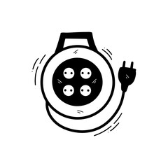 Hand Drawn Extension Cord Illustration. Doodle Vector. Isolated on White Background - EPS 10 Vector