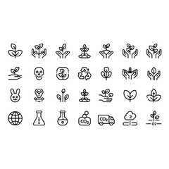 Sustainable Living and Environmental Protection Line Art Icons Set.