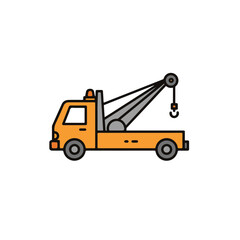 A tow truck with a yellow cab is ready to work.
