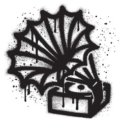 Gramophone and Phonograph Record Player in graffiti style with black spray paint. vector illustration.