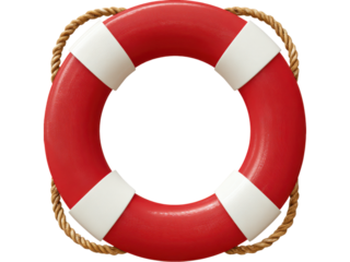 Bright Red Ring Buoy With Thick Rope And White Straps image, Isolated, Transparent Png
