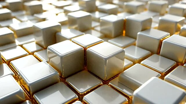 Elegant white and gold cube pattern animation, seamless loop for modern visuals