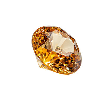 A photograph of a stunning topaz gemstone in a vibrant golden yellow hue showcasing its exquisite faceted cut and mesmerizing shine against a pure white background