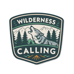 A vivid patch design featuring a powerful howling wolf set against a wild, natural landscape.