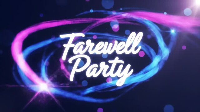 Dynamic glowing light swirl animation with farewell party text for event intros or invitations