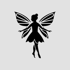 Flying Fairy Silhouette on White Background