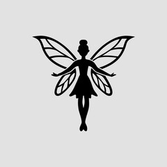 Flying Fairy Silhouette on White Background