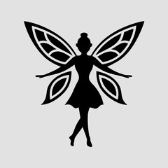 Flying Fairy Silhouette on White Background