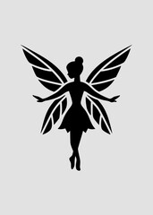 Flying Fairy Silhouette on White Background