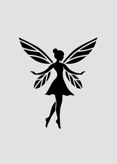 Flying Fairy Silhouette on White Background