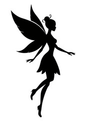 Flying Fairy Silhouette on White Background