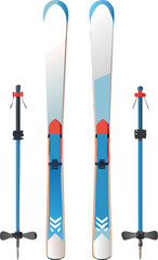 A sleek pair of skis with bindings attached, pristine and ready for winter sports and snow.