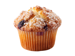Golden baked blueberry muffin with crumb topping image, Isolated, Transparent Png