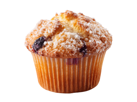 Golden baked blueberry muffin with crumb topping image, Isolated, Transparent Png