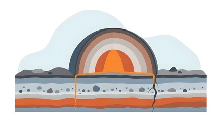 Illustration showing earth layers with magma and a crack in the ground on a white background