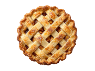 Golden lattice topped apple pie with flaky crust pastry baked, Isolated, Transparent Png
