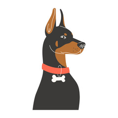 Doberman Dog Portrait Half Body Pet Illustration Flat Style