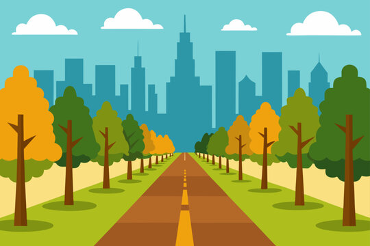 Horizontal View Of A Long Tree Lined Avenue Passing