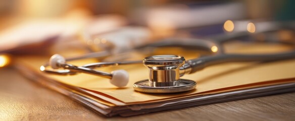 Obraz premium The stethoscope resting on medical documents in a healthcare setting