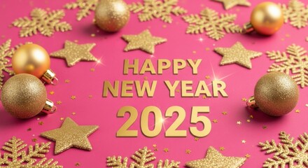 Celebrate the joyous arrival of Happy New Year 2025 with festive decorations and sparkling ornaments